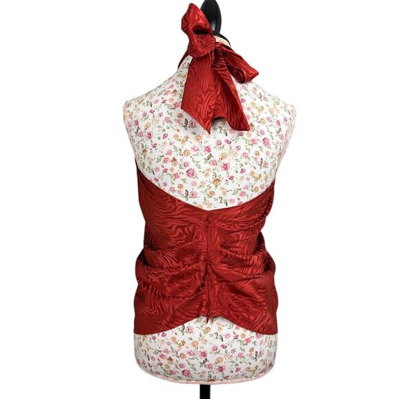 Ronny Kobo June Tiger Jacquard Halter Top Orange Red Silk Blend Small Blouse - Picture 4 of 11